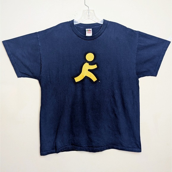 Vintage America Online AOL AIM Logo Running Man 90s Shirt Size XL
